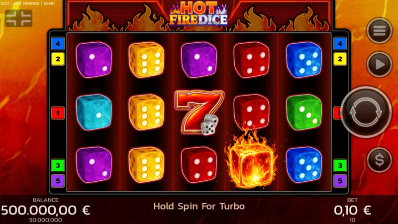 Hot Fire Dice – écran de jeu avec des sept flamboyants